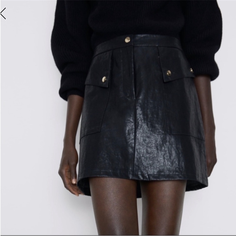 Zara Black Faux Leather Skirt size XL